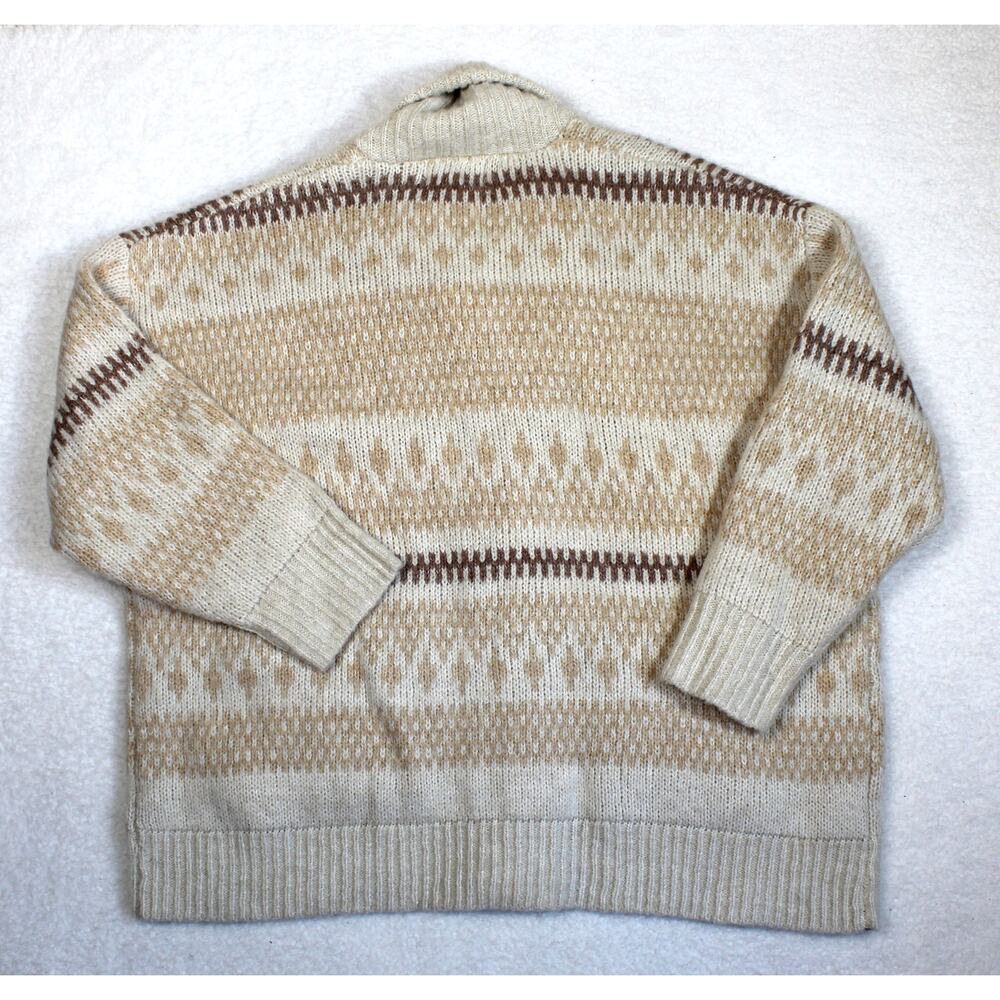 Fair Isle Chunky Cardigan Sweater Mens XL Beige Brown Preppy Coastal Old Navy - Picture 3 of 5